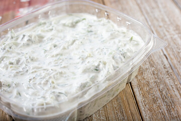 A view of a cucumber dill salad.