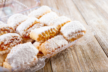 A view of a box of apricot gata, an example of an Armenian pastry.