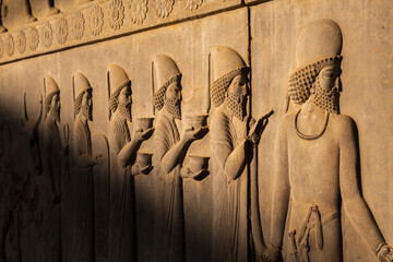 Relief sculpture of the subject people of the Achaemenian Empire in Apadana Palace, Persepolis, Iran.