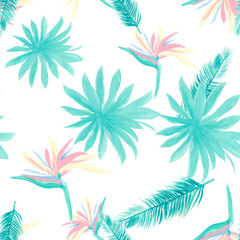 Fototapeta na wymiar Navy Pattern Leaves. Cobalt Seamless Texture. Azure Tropical Hibiscus. White Flower Illustration. Indigo Floral Design. Wallpaper Vintage. Decoration Plant.