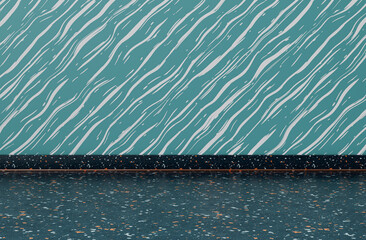 Obraz premium Empty close up kitchen counter with decorative wall and marble front view countertop, 3d rendering