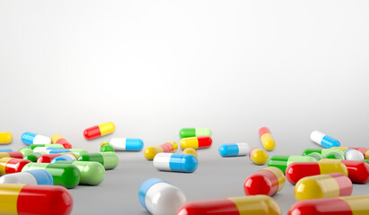 capsules pills and drug tray on white background. 3d illustration, 3d rendering.
