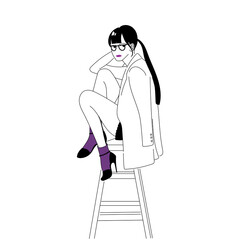 紫靴下の眼鏡女性