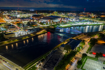 Downtown Des Moines Aerial Night Photo River Drone