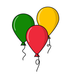 green yellow and red cartoon styled air balloons, flat vector illustration isolated on white background