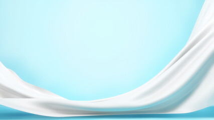 White flying silk fabric or rubber cloth on blue background 3D rendering