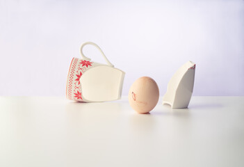 Fallen Egg Broken Porcelain Coffee Cup Concept