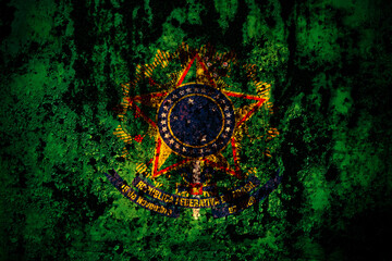 Presidential Standard Brazil flag on grunge metal background texture with scratches and cracks