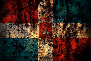 Russia, Russian, Perm Krai flag on grunge metal background texture with scratches and cracks