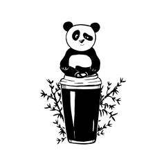 cute panda sits in lotus position on a cup of coffee. vector. eps