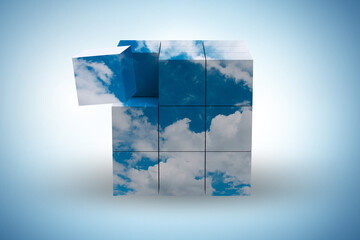 Cube made of cloud shapes - 3d rendering