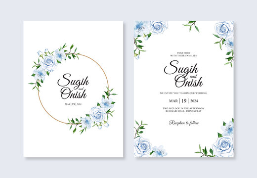 Elegant wedding card invitation template with watercolor floral