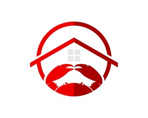 Circular shape with red crab and house inside