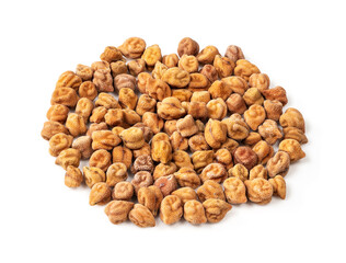 handful of raw black chickpeas closeup on white