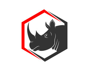 Rhino head in the hexagon shape logo