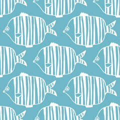 Fototapeta na wymiar Doodle fish. Seamless pattern or decorative background