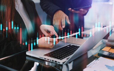 Two stock traiders making analysis of digital market and investment