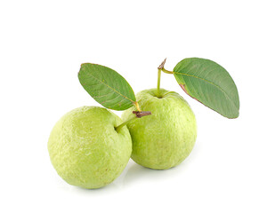 Guava fruit with leaf isolated on white background