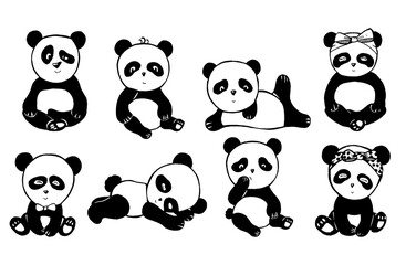Obraz premium cute little pandas vector silhouette. vector illustration. eps