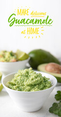 Bowl of delicious guacamole on light background