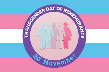 Human figures and text TRANSGENDER DAY OF REMEMBRANCE on color background
