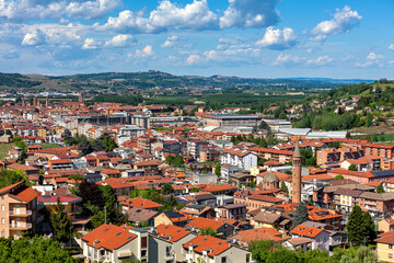 Naklejka na ściany i meble View from above of town of Alba, Italy.