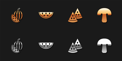 Set Watermelon, , and Mushroom icon. Vector