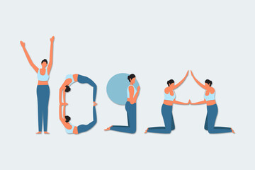 yoga girl flat illustration typography