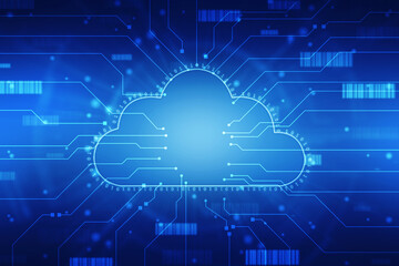 2d illustration of Cloud computing, Digital Cloud computing Concept background. Cyber technology, internet data storage, database and mobile server concept