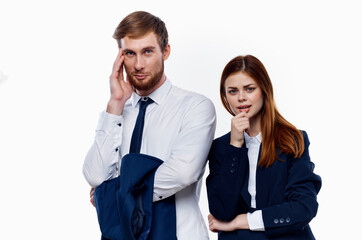 man and woman work colleagues officials professional office