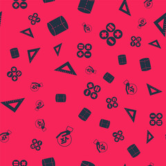 Set Square root of x glyph, Geometric figure, Triangular ruler and Calculator on seamless pattern. Vector