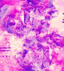 Blooming lilac - photo collage and watercolour texture.