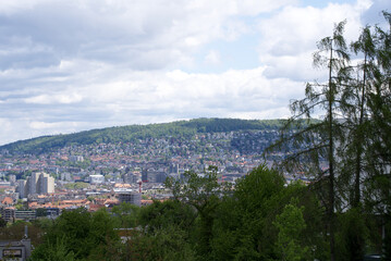 Cityscape of Zurich at cloudy day at springtime. Photo taken May 22nd, 2021, Zurich, Switzerland.