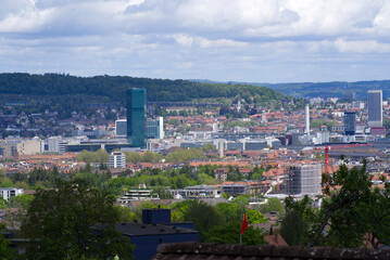 Cityscape of Zurich at cloudy day at springtime. Photo taken May 22nd, 2021, Zurich, Switzerland.