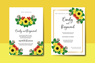 Wedding invitation frame set, digital art hand drawn Watercolor Sunflower design Invitation Card Template