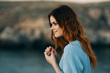 cheerful woman outdoors nature landscape travel lifestyle