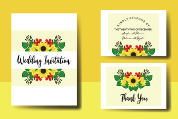 Wedding invitation frame set, digital art hand drawn Watercolor Sunflower design Invitation Card Template