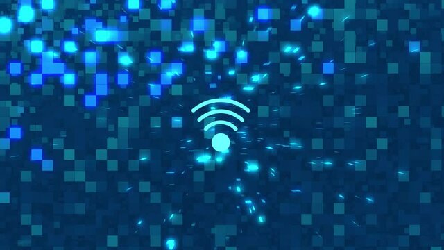 Wifi technology, wireless network connection sending digital data, internet communication. modern abstract background, neon futuristic concept.