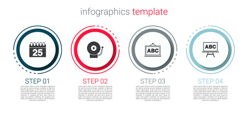 Set Calendar, Ringing alarm bell, Chalkboard and . Business infographic template. Vector