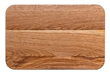 New rectangular wooden cutting board, top view, isolated
