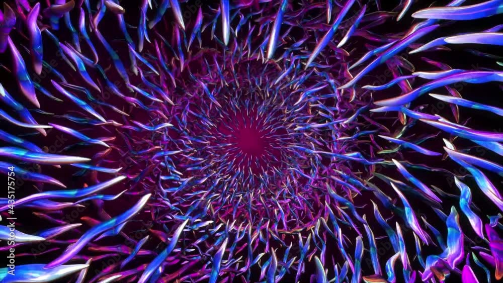 Wall mural abstract background 3d shiny concentric forms moving, fluctuating and glittering in a space