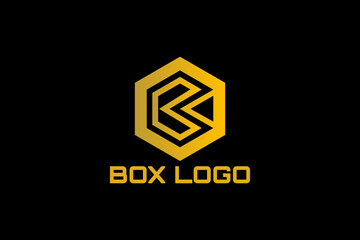 Flat hexagon shape vector logo element with illustration of a box with initials 