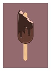 Bitten and melted chocolate ice cream. Simple flat Illustration.