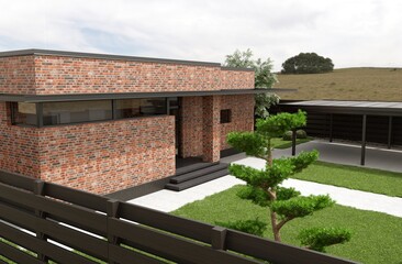 exterior of a country house, cottage, visualization, 3D illustration