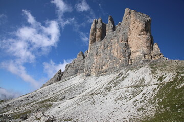 View of the Tre Cime in the Dolomite Mountains, Italy