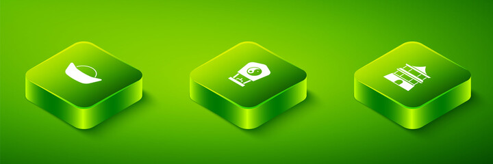 Set Isometric Chinese paper lantern, house and Sushi icon. Vector