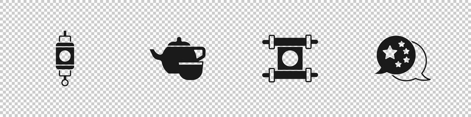 Set Chinese paper lantern, tea ceremony, Decree, paper, parchment, scroll and China flag icon. Vector