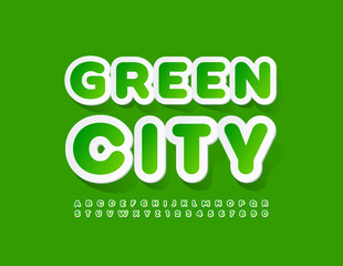 Vector eco concept Green City with creative Font. Set of Sticker Alphabet Letters and Numbers