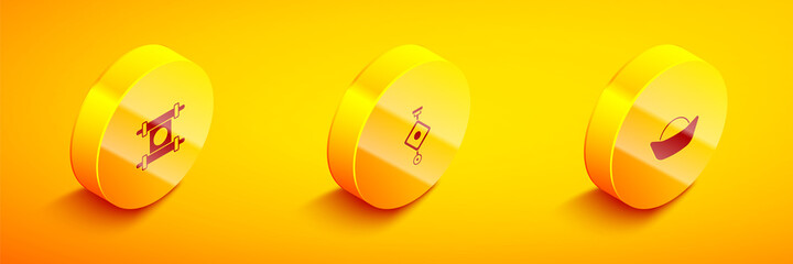 Set Isometric Decree, paper, parchment, scroll, Chinese lantern and Sushi icon. Vector
