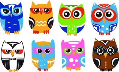 Fotobehang simple drawing owls character pack © Олег Кульгузкин